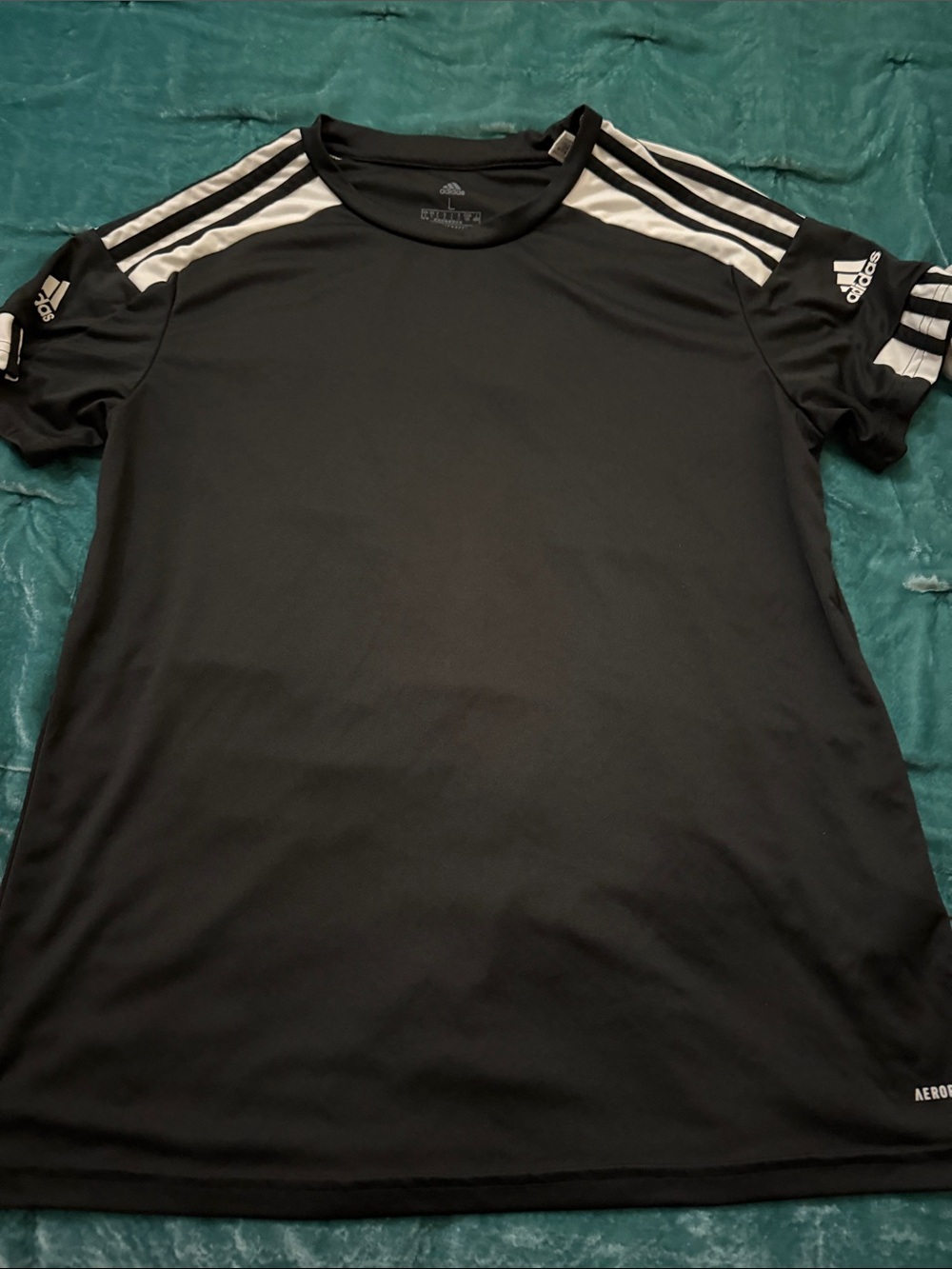adidas Black Tee with White Shoulder Stripes women’s L